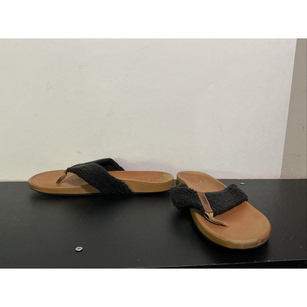 Reef A Shore Thing Black Tan Flip Flop Pool Sandals Womens Size 9